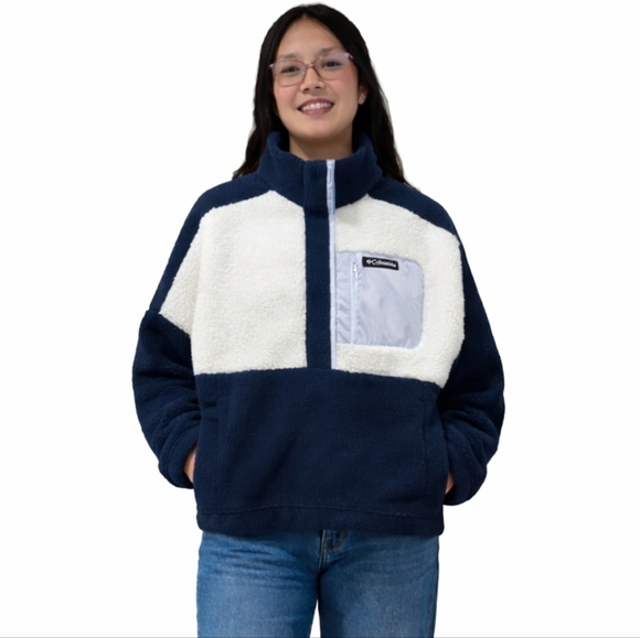Columbia Sweaters - Columbia NWT Women's Long Sleeve Cropped Fleece Pullover, XL, Navy/White